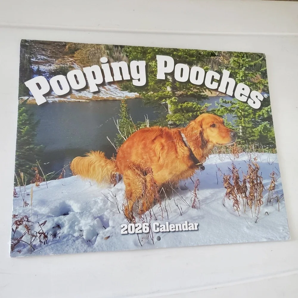 Pooping Pooches 2026 Wall Calendar Funny Dog Gag Gift White Elephant Humor